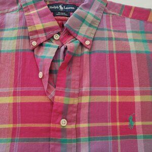 Ralph Lauren 🏇 Men's PlaiD Shirt + Turquoise-Horse Logo~ Size: L